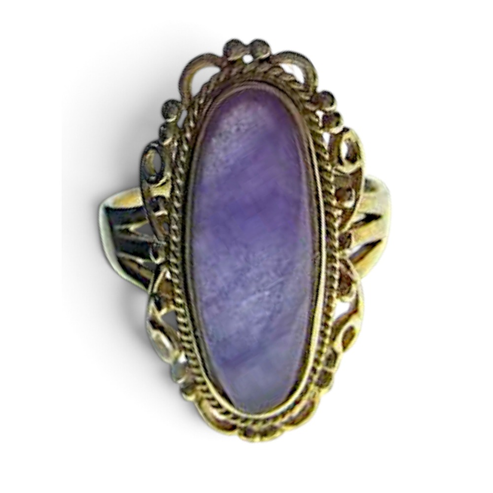 Vintage Coro Mid-Century Gold Filigree Ring – Natural Type A Lavender Jadeite